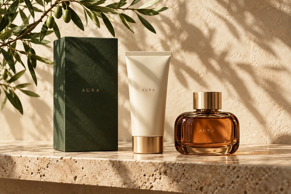 حملة AURA متناسقة للتغليف والعناية والعطور